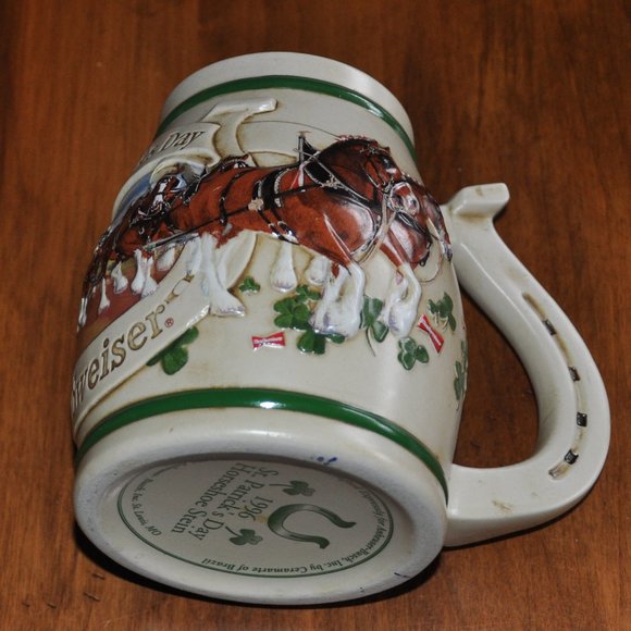 1996 Anheuser Busch Budweiser St. Patrick's Day Horseshoe Stein Clydesdales Mug - Picture 6 of 8